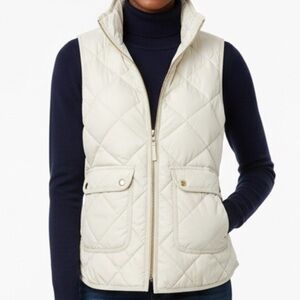 J.Crew Ivory Quilted Down Puffer Vest XS Gold Snap Pockets